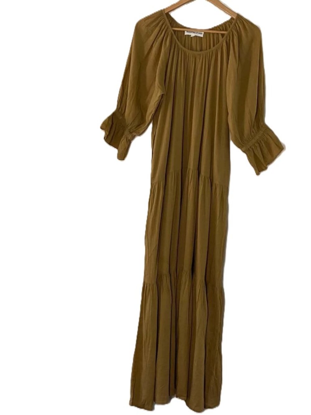 Daughters of India Kyra Maxi Dress Women's Sz L Mustard Ochre Gauze Cotton Boho